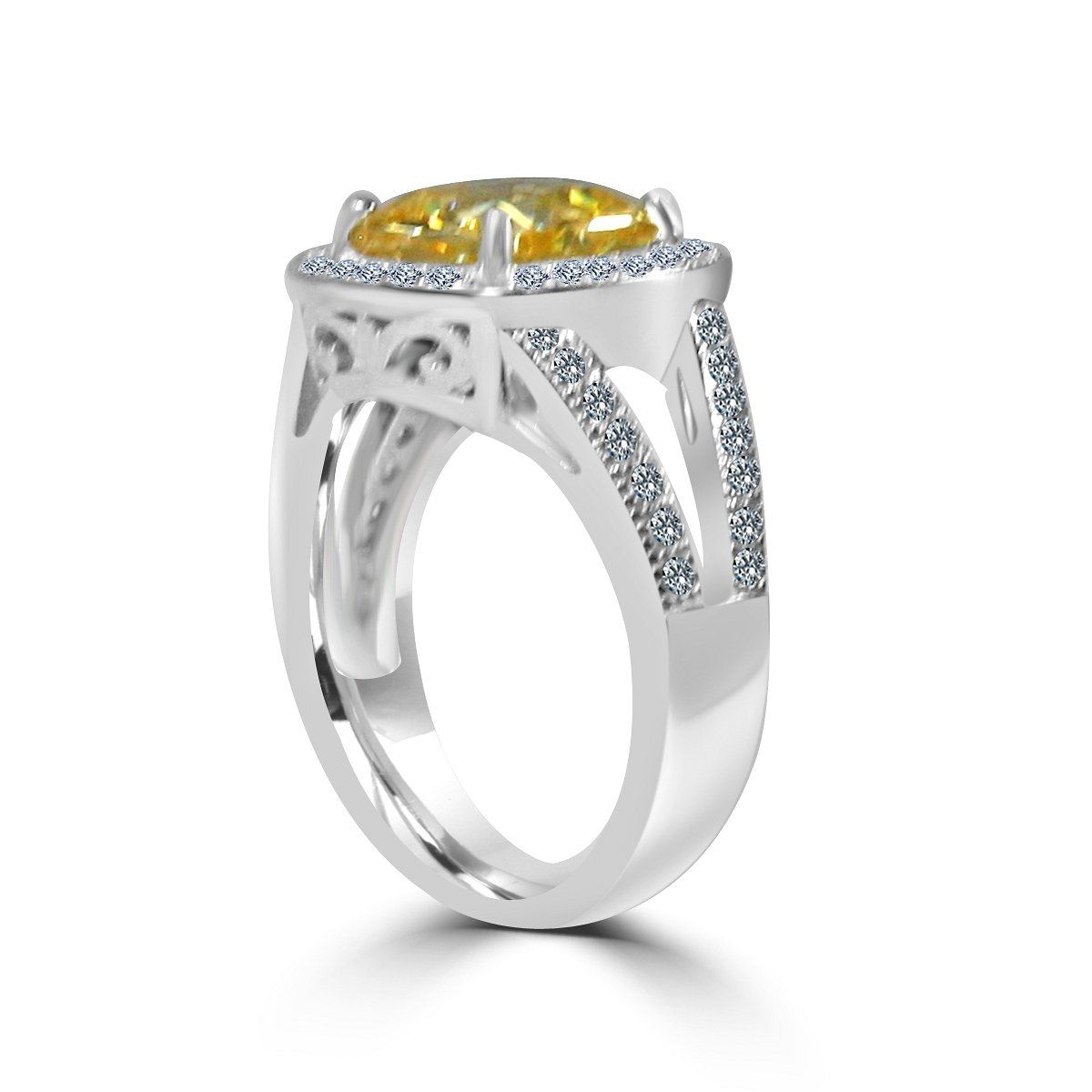 3.5 CT cushion-cut cubic zirconia halo double split shank ring in 14K gold, alternate view, 635R0246K