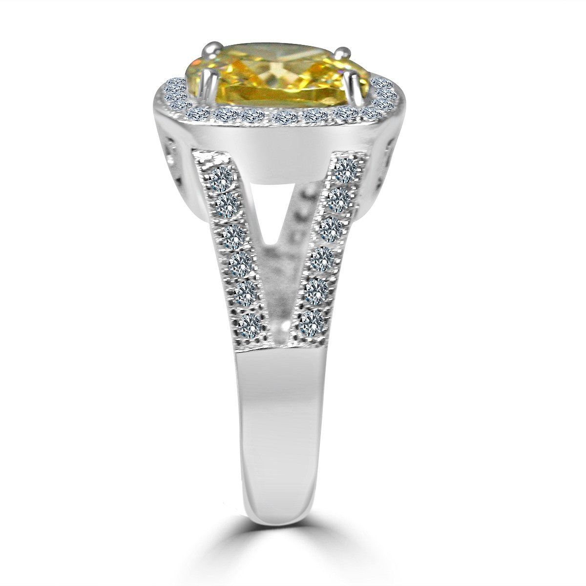 3.5 CT cushion-cut cubic zirconia halo double split shank ring in 14K gold, alternate view, 635R0246K