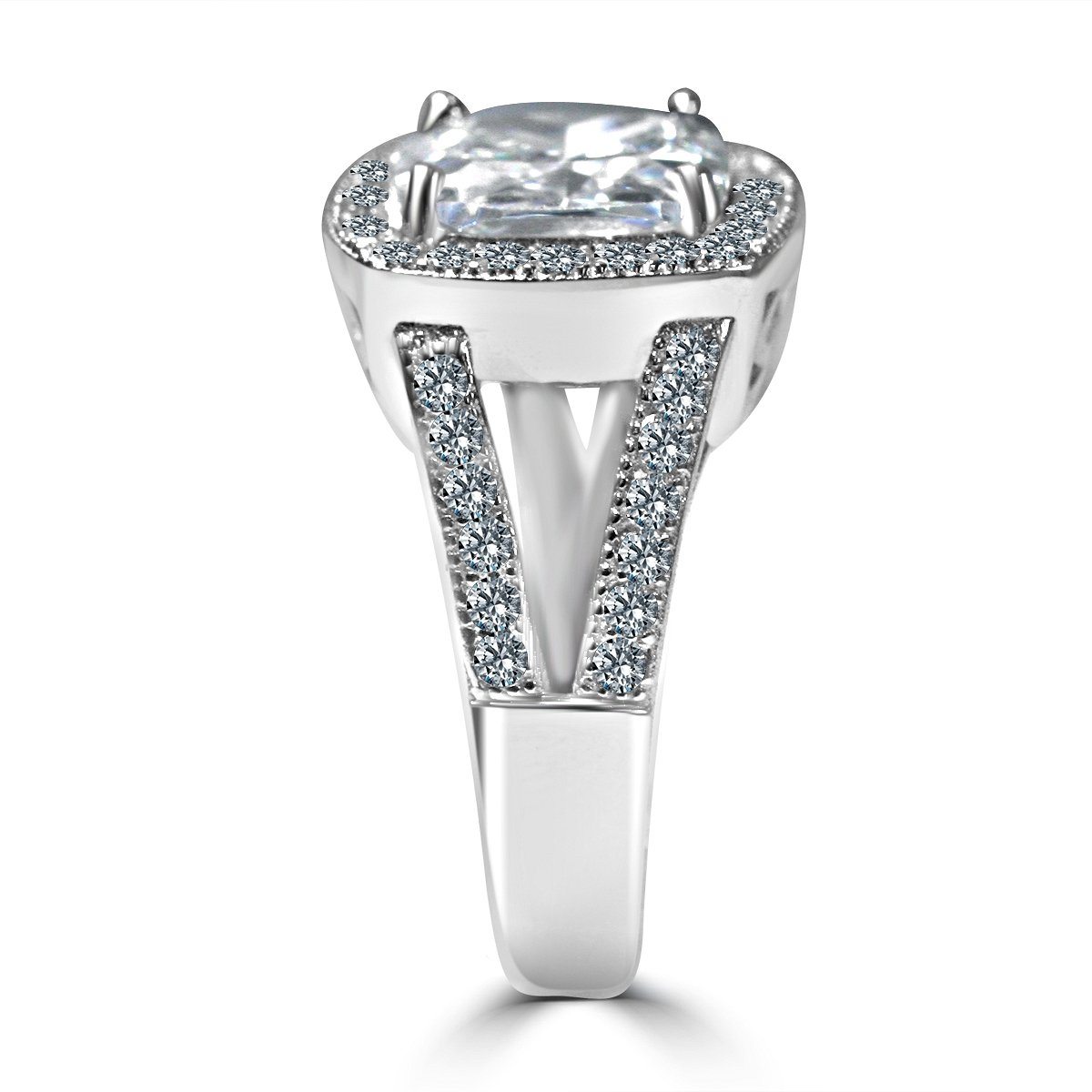 3.5 CT cushion-cut cubic zirconia halo double split shank ring in 14K gold, alternate view, 635R0246K