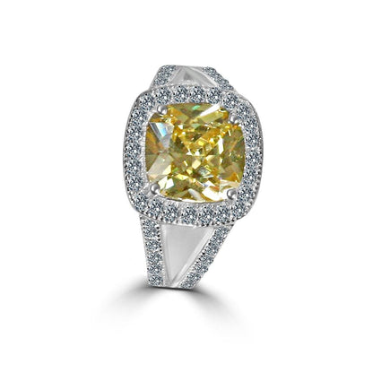 3.5 CT cushion-cut cubic zirconia halo double split shank ring in 14K gold, yellow gold, 635R0246K