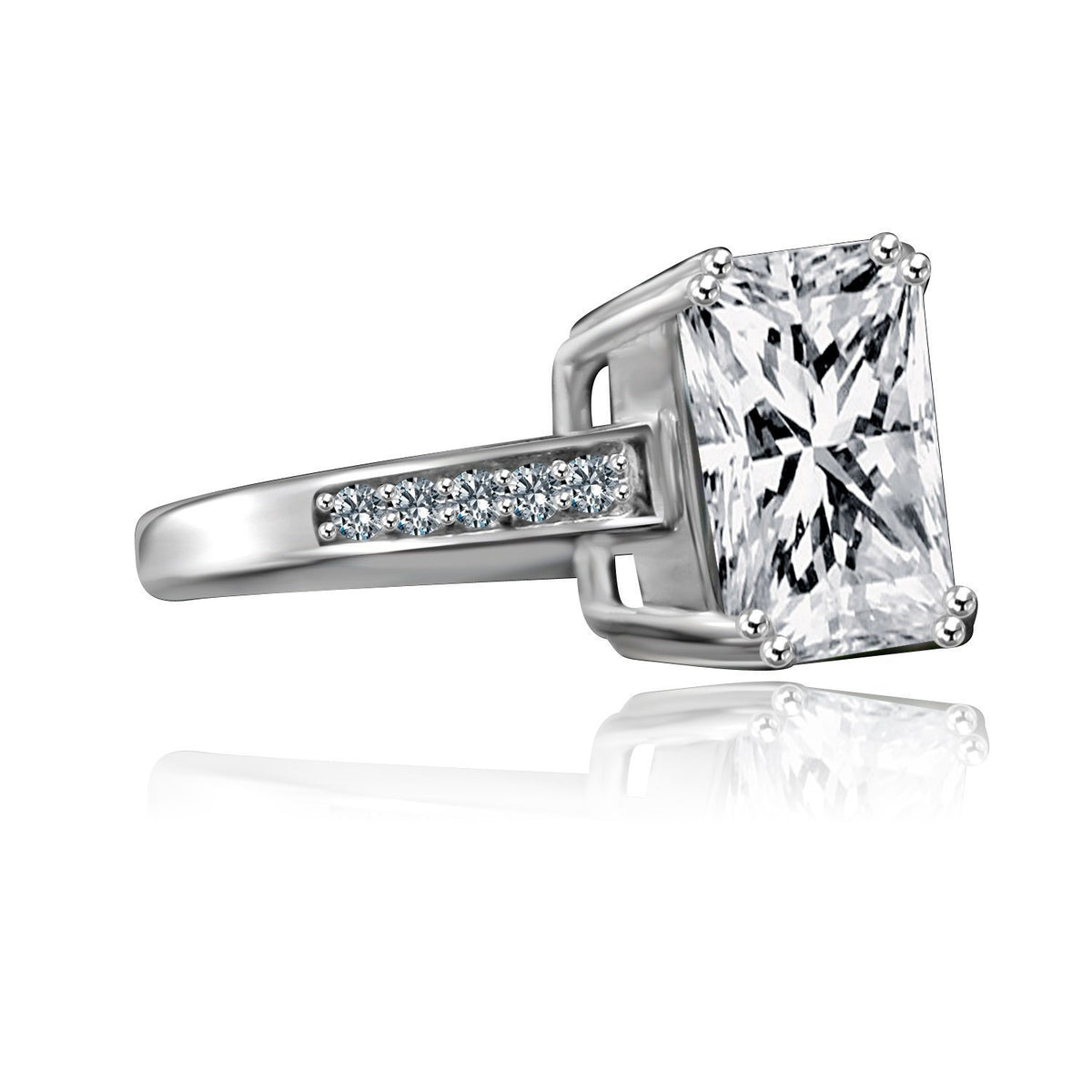 3.5 CT emerald-cut cubic zirconia engagement ring in sterling silver, alternate view, 635R3236