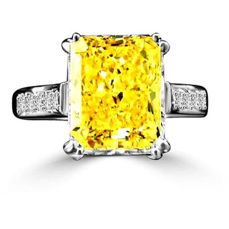 3.5 CT emerald-cut cubic zirconia engagement ring in sterling silver, canary yellow stone, 635R3236