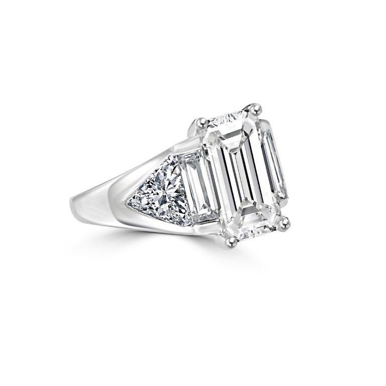 3.5 CT emerald-cut cubic zirconia three-stone ring in sterling silver, alternate view, 635R71371