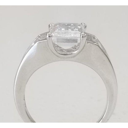 3.5 CT emerald-cut cubic zirconia three-stone ring in sterling silver, alternate view, 635R71371