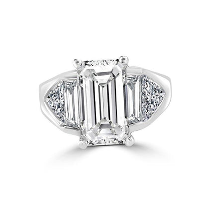 3.5 CT emerald-cut cubic zirconia three-stone ring in sterling silver, main view, 635R71371