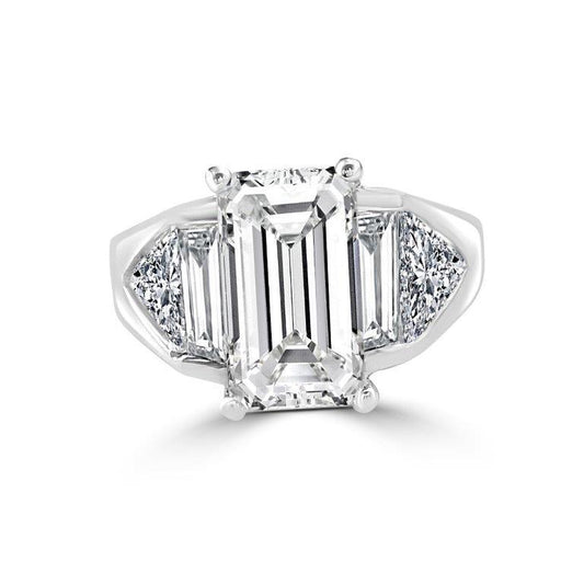 3.5 CT emerald-cut cubic zirconia three-stone ring in sterling silver, main view, 635R71371