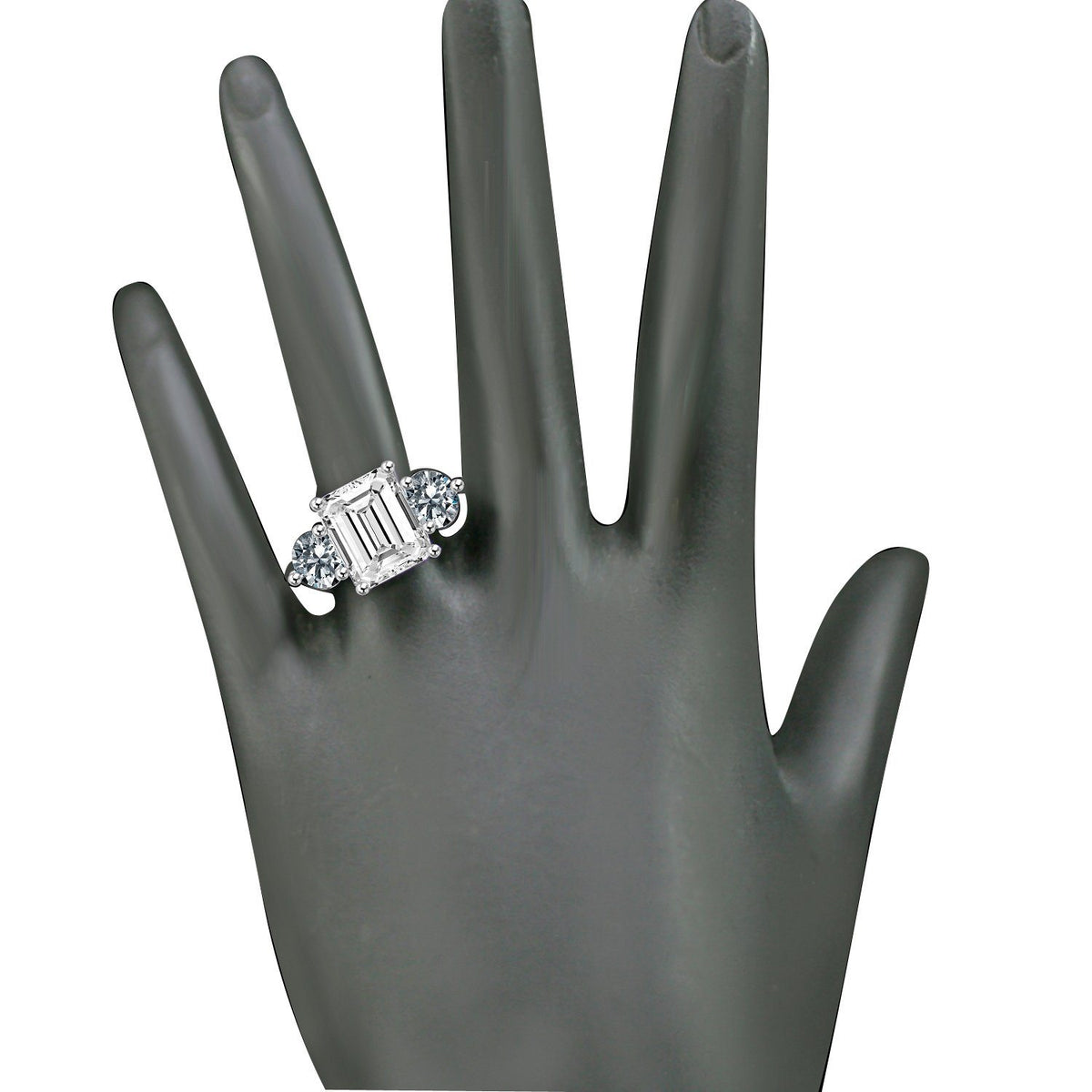 3.5 CT emerald-cut cubic zirconia three-stone ring in sterling silver, alternate view, 635R72118EC