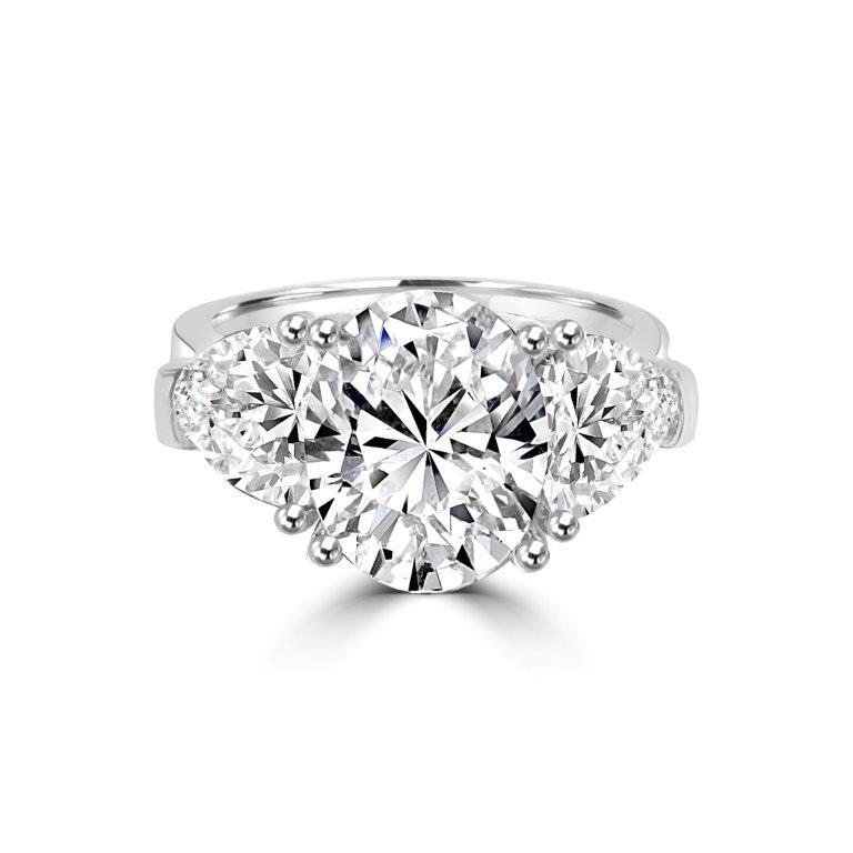 3.5 CT oval cubic zirconia three-stone ring in sterling silver, main view, 635R71167