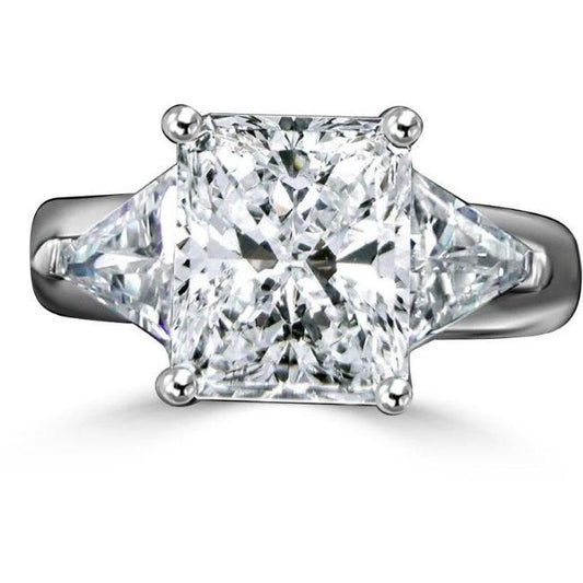 3.5 CT radiant-cut cubic zirconia wide shank ring with trillion sides in sterling silver, main view, 635R72090