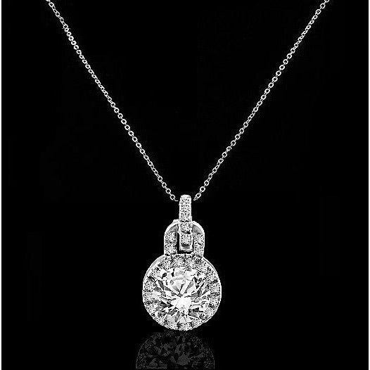 Round Diamond Veneer Cubic Zirconia Sterling Silver Halo Pendant and Earrings Set. 635P10732/635E3234