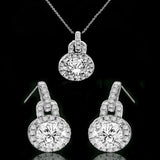 Round Diamond Veneer Cubic Zirconia Sterling Silver Halo Pendant and Earrings Set. 635P10732/635E3234