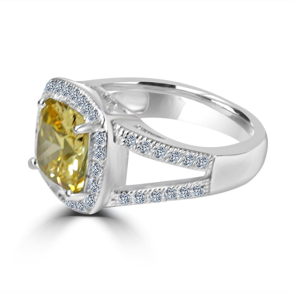 3.5C Square Cushion Diamond Veneer Cubic Zirconia with Halo Pave Sterling Silver Ring. 635R0246