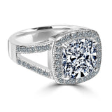 3.5C Square Cushion Diamond Veneer Cubic Zirconia with Halo Pave Sterling Silver Ring. 635R0246