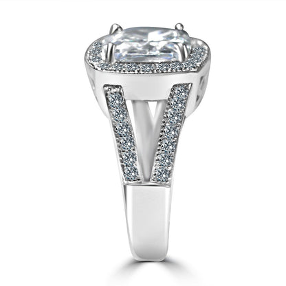 3.5C Square Cushion Diamond Veneer Cubic Zirconia with Halo Pave Sterling Silver Ring. 635R0246