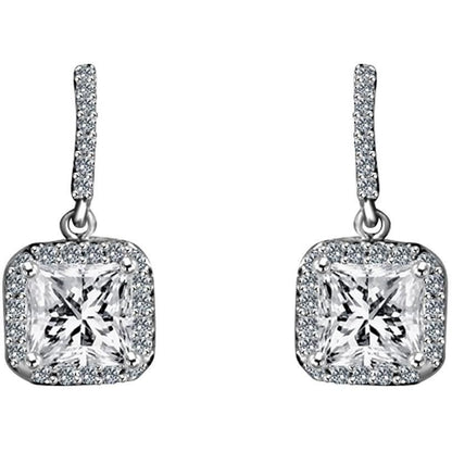 3 CTW Square Diamond Veneer Cubic Zirconia Sterling Silver Earrings. 635E10738