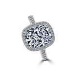 3CT Cushion Diamond Veneer Cubic Zirconia Halo Sterling Silver Ring. 635R0252