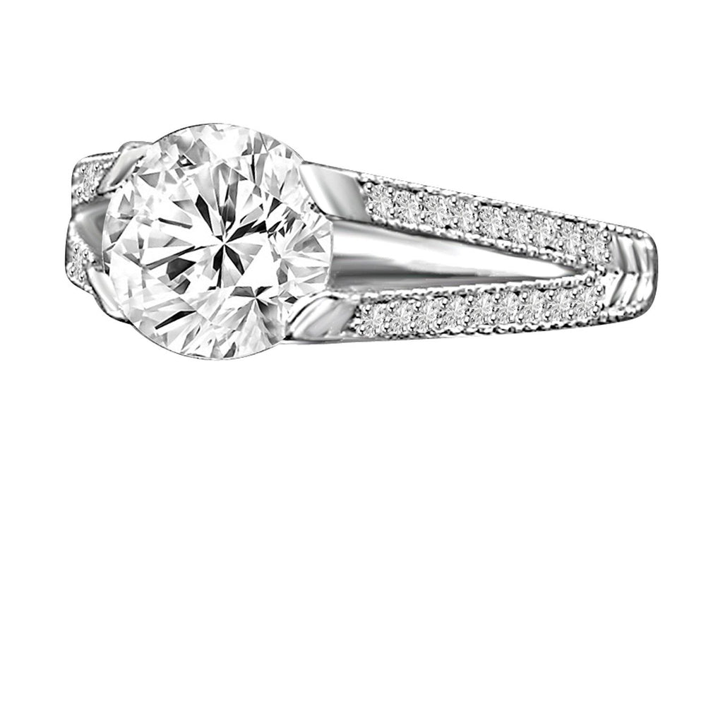 3 CT.(9mm) Intensely Radiant Round Diamond Veneer Cubic Zirconia Tension Style Vintage Miligree Design Engagement Set in Sterling Silver Ring. 635R13624
