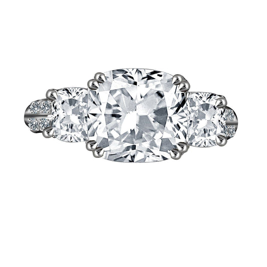 3 TW. Intensely Radiant Cushion Square Diamond Veneer Cubic Zirconia Three Stones Sterling Silver Ring. 635R71302