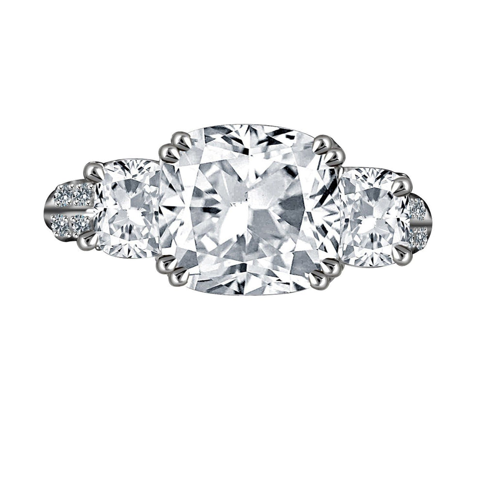 3 TW. Intensely Radiant Cushion Square Diamond Veneer Cubic Zirconia Three Stones Sterling Silver Ring. 635R71302