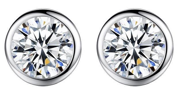 Round Zirconite Cubic Zirconia Sterling Silver Cubic Zirconia Full Bezel Stud Earrings. EBZL | Yaacov Hassidim