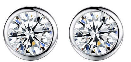 Round Zirconite Cubic Zirconia Sterling Silver Cubic Zirconia Full Bezel Stud Earrings. EBZL | Yaacov Hassidim