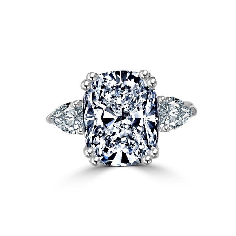 3.5CT Cushion Diamond Veneer Cubic zirconia three stone Sterling Ring. 635R71437