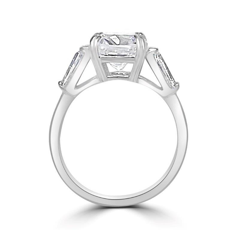 3 CT Asscher-cut cubic zirconia ring with side baguettes in 14K gold, alternate view, 635R0011K