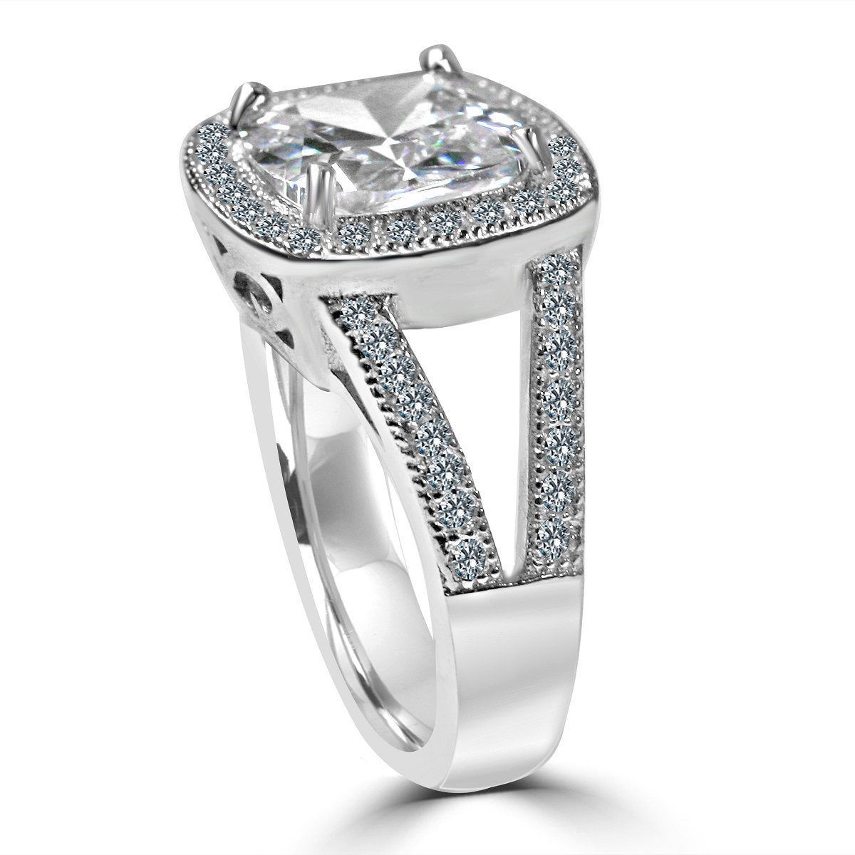3 CT cushion-cut cubic zirconia halo ring in sterling silver, alternate view, 635R0246