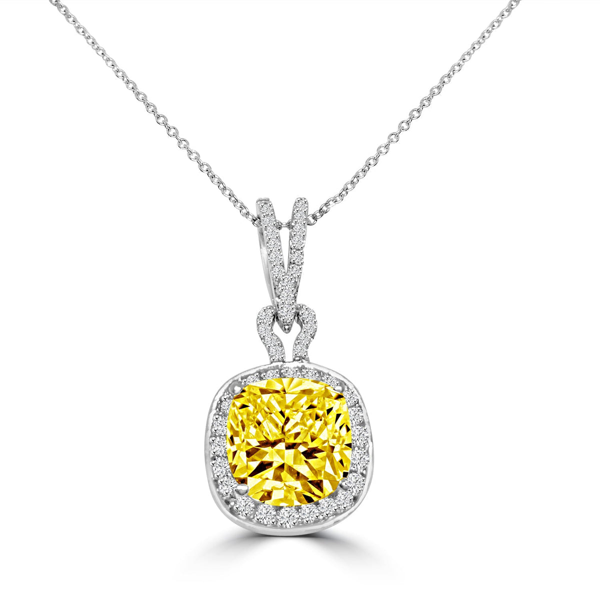 3 CT cushion-cut cubic zirconia slider pendant in sterling silver, canary yellow stone, 635P20400