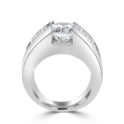 3 CT round cubic zirconia ring with graduated baguette shank in sterling silver, main view, 635R30322