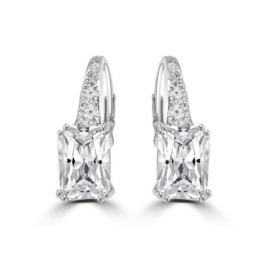 3CT TW (8x6mm) intensely Emerald Diamond Veneer Cubic zirconia Sterling Silver lever back earrings. 635E11327E | Yaacov Hassidim