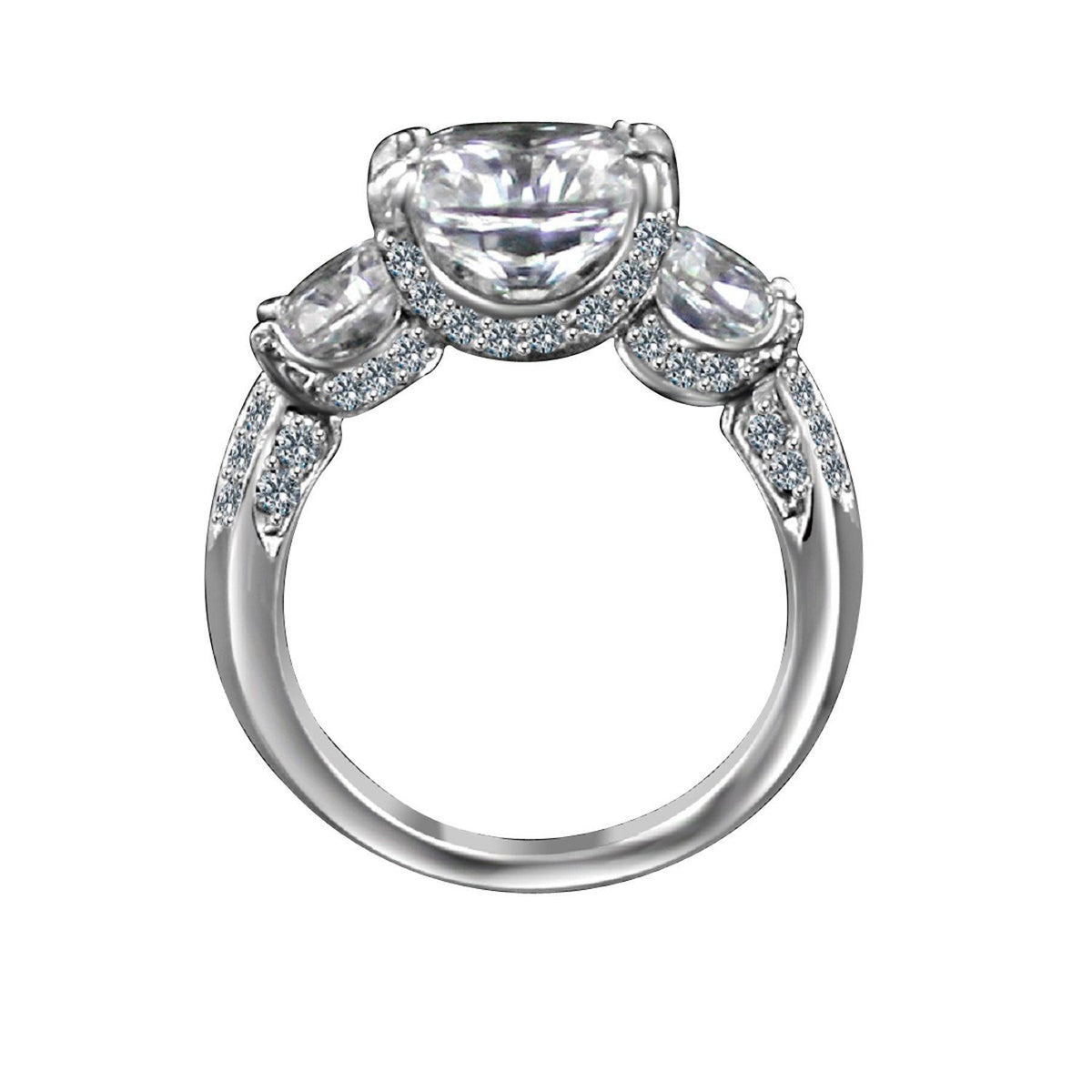 3 CT TW cushion-cut cubic zirconia three-stone ring in sterling silver, alternate view, 635R71302
