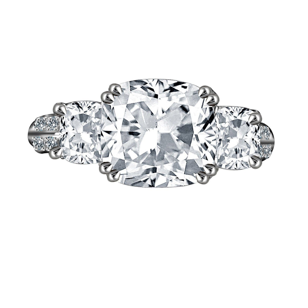 3 CT TW cushion-cut cubic zirconia three-stone ring in sterling silver, main view, 635R71302