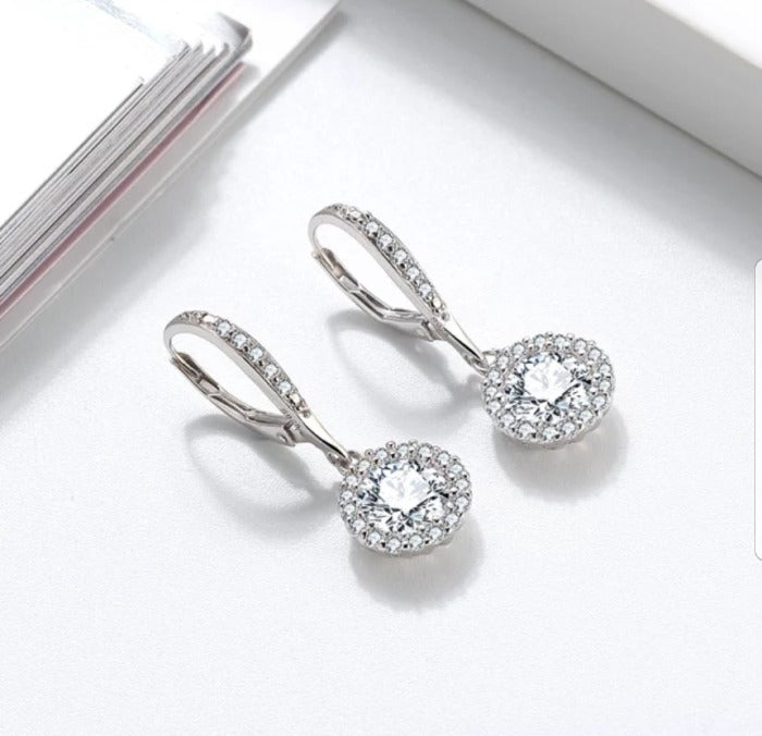 3 CT TW cubic zirconia earrings in sterling silver, alternate view, 635E10687