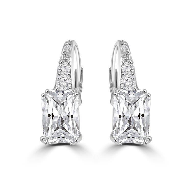 3 CT TW emerald-cut cubic zirconia lever back earrings in sterling silver, alternate view, 635E11327E