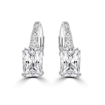 3 CT TW emerald-cut cubic zirconia lever back earrings in sterling silver, alternate view, 635E11327E