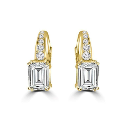 3 CT TW emerald-cut cubic zirconia lever back earrings in sterling silver, main view, 635E11327E