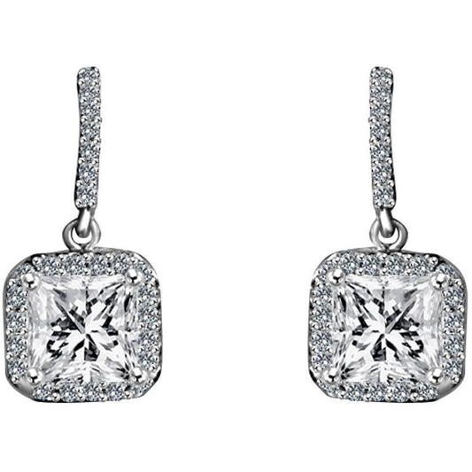 3 CT TW princess-cut cubic zirconia stud earrings in sterling silver, main view, 635E10738