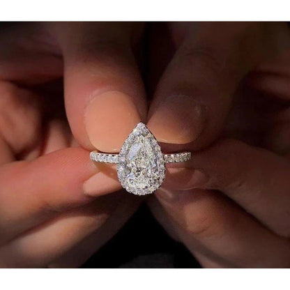 4 CT pear-cut cubic zirconia halo ring in 14K gold, alternate view, 635R71421K
