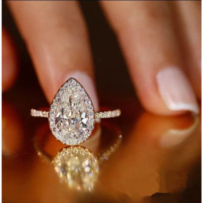 4 CT pear-cut cubic zirconia halo ring in 14K gold, alternate view, 635R71421K
