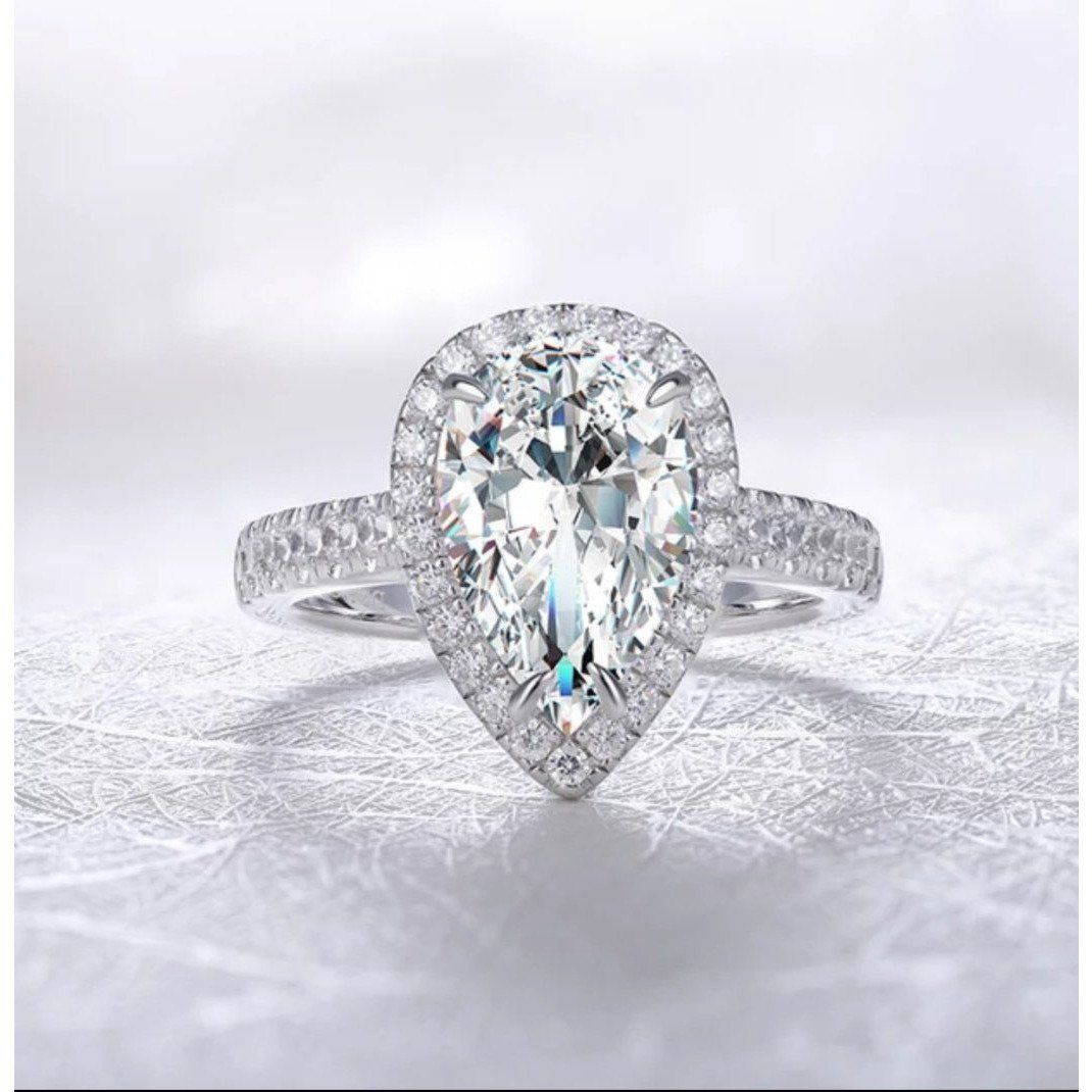 4 CT pear-cut cubic zirconia halo ring in 14K gold, yellow gold, 635R71421K