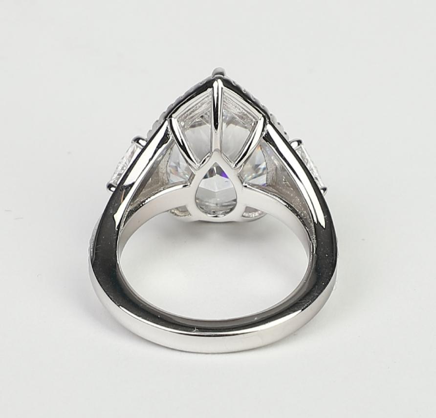 4 CT pear-cut cubic zirconia three-stone halo ring in sterling silver, alternate view, 800R513