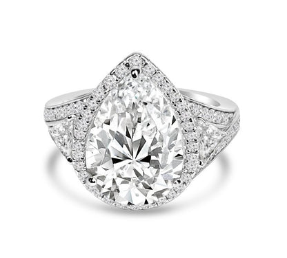 4 CT pear-cut cubic zirconia three-stone halo ring in sterling silver, main view, 800R513