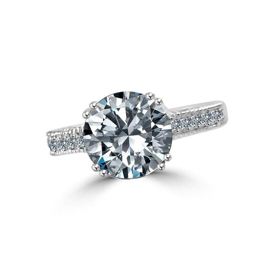 4 CT round cubic zirconia filigree solitaire ring in sterling silver, main view, 635R12819