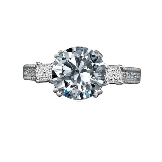 4 CT round cubic zirconia three-stone filigree ring in sterling silver, main view, 635R12833
