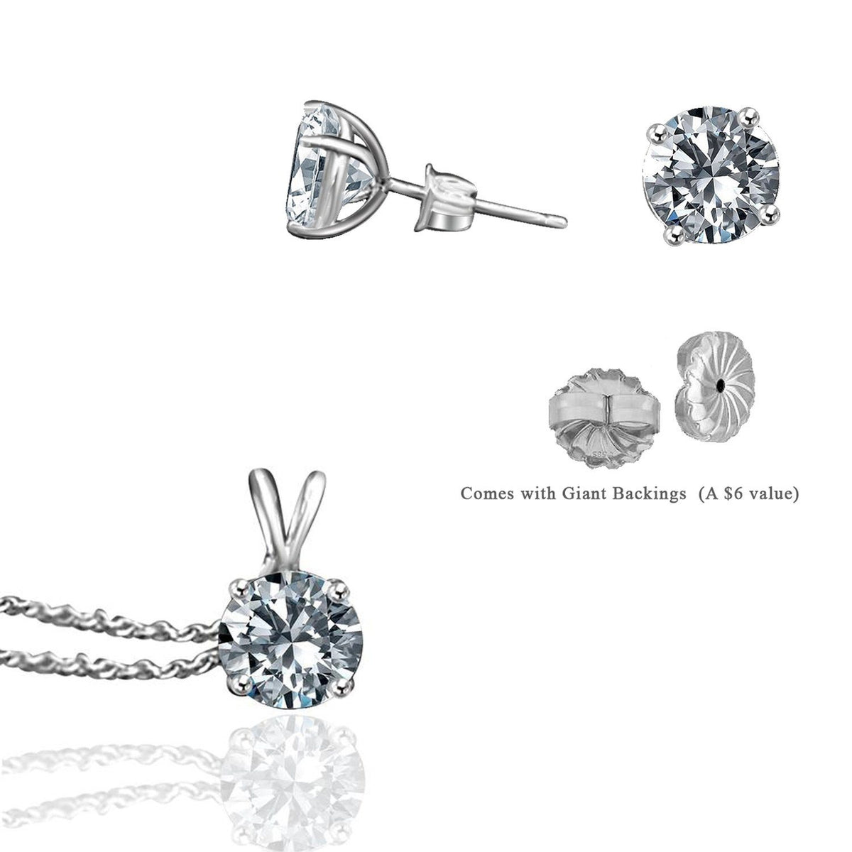 4 CT TW round cubic zirconia stud earrings and 1.25 CT solitaire pendant set in sterling silver, main view, 635E400