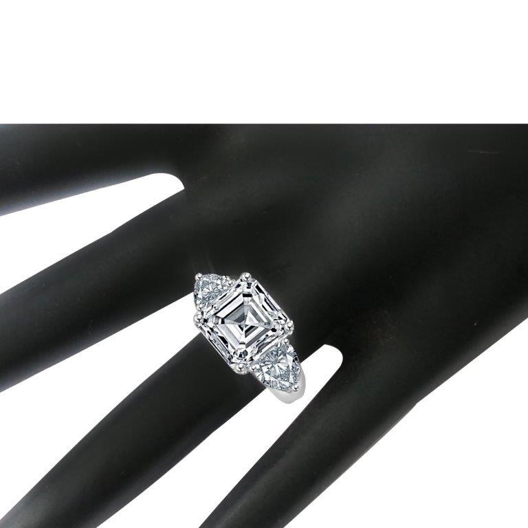 5 CT Asscher-cut cubic zirconia three-stone ring in sterling silver, alternate view, 635R71572