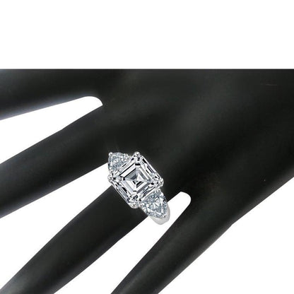 5 CT Asscher-cut cubic zirconia three-stone ring in sterling silver, alternate view, 635R71572