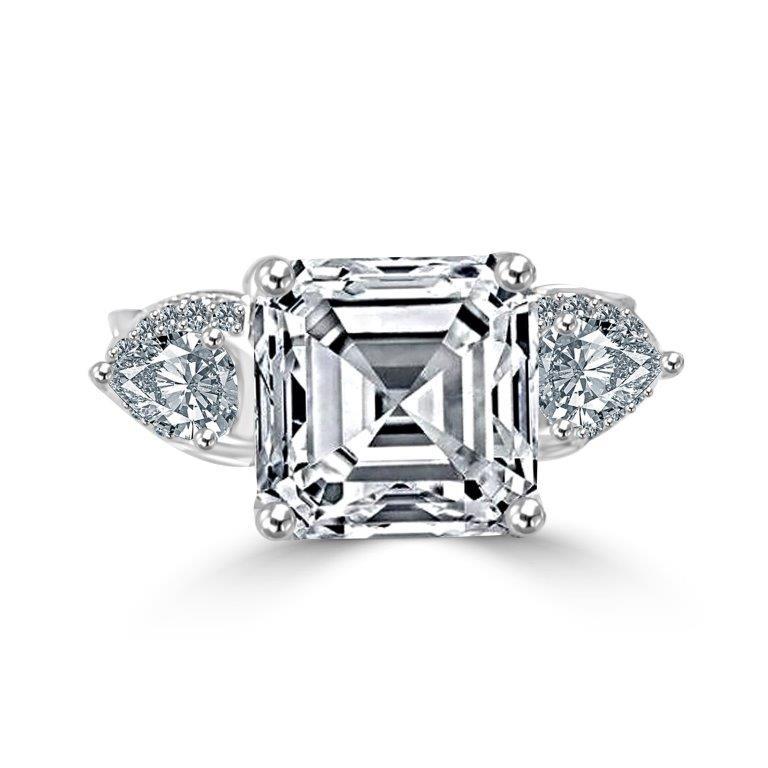 5 CT Asscher-cut cubic zirconia three-stone ring in sterling silver, alternate view, 635R71572