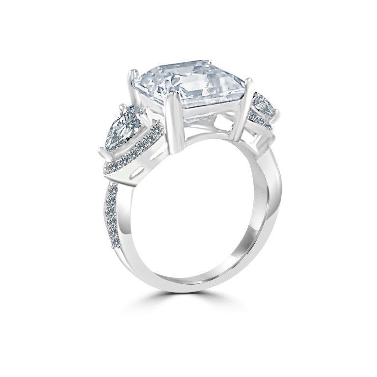5 CT Asscher-cut cubic zirconia three-stone ring in sterling silver, alternate view, 635R71572